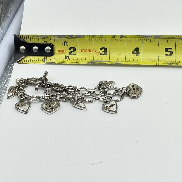 Enameled Heart Inspirational Charm Bracelet Silver Tone Toggle Closure - Picture 10 of 10